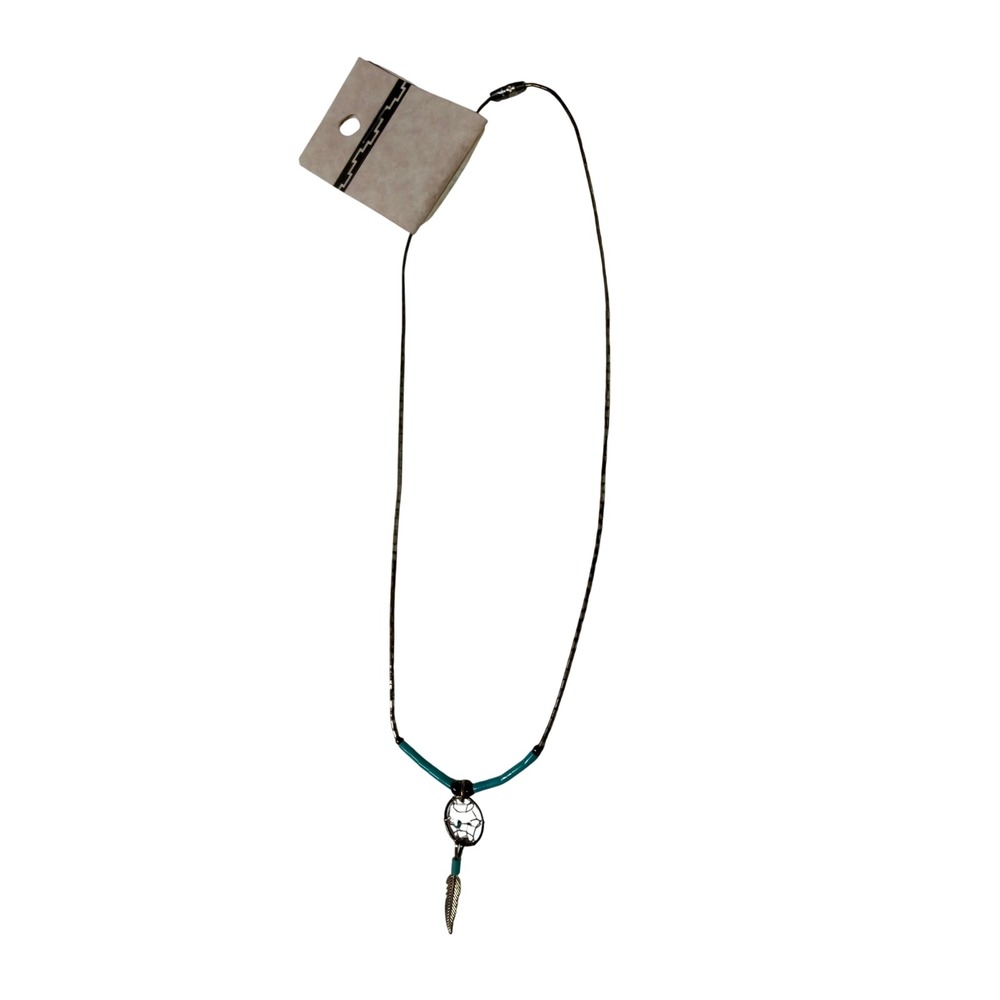 Southwestern Dreamcatcher Pendant Necklace Turquoise Bead Feather Charm Silver